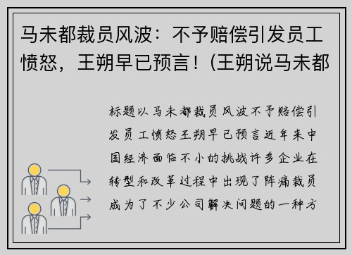 马未都裁员风波：不予赔偿引发员工愤怒，王朔早已预言！(王朔说马未都捡破烂)
