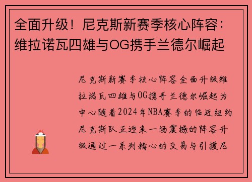 全面升级！尼克斯新赛季核心阵容：维拉诺瓦四雄与OG携手兰德尔崛起
